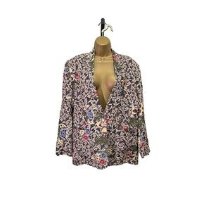VTG Saks Fifth Ave Real Clothes Silk Blazer Womens XL Multicolor Floral Pockets